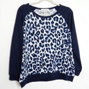 Cathy Daniels Navy Leopard Print Sweatshirt EUC L